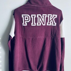 Vs Pink Varsity Maroon & White Logo Quarter Zip Sweatshirt Oversized Small
